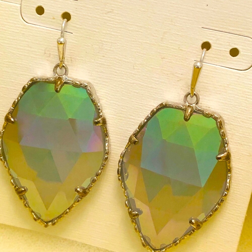 Like New RARE Kendra Scott Corley Earrings Silver &  Slate Iridescent GORGEOUS! - Picture 10 of 16